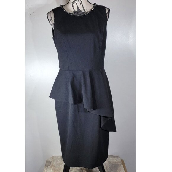 Eliza J Sleeveless Peplum Dress with Embellished Neckline, Black, Womens Size 10 - Picture 2 of 9